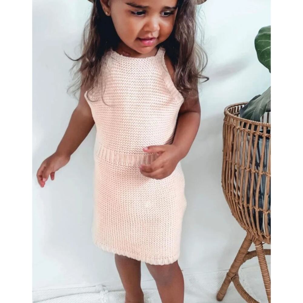 BARDOT Baby Girl Andi Knit Dress 12-18 Months Peach Pink Halter Neck NWT